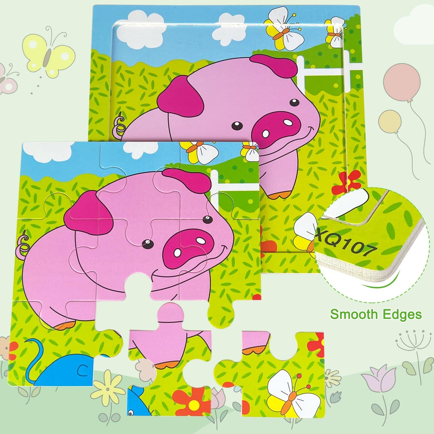 Sealive 6-Pack Wooden Puzzles For Kids Ages 3-5, 9-Piece Jigsaw Puzzles For Kids 3-5, Fun And Educational Toys For 3-Year-Old Gi