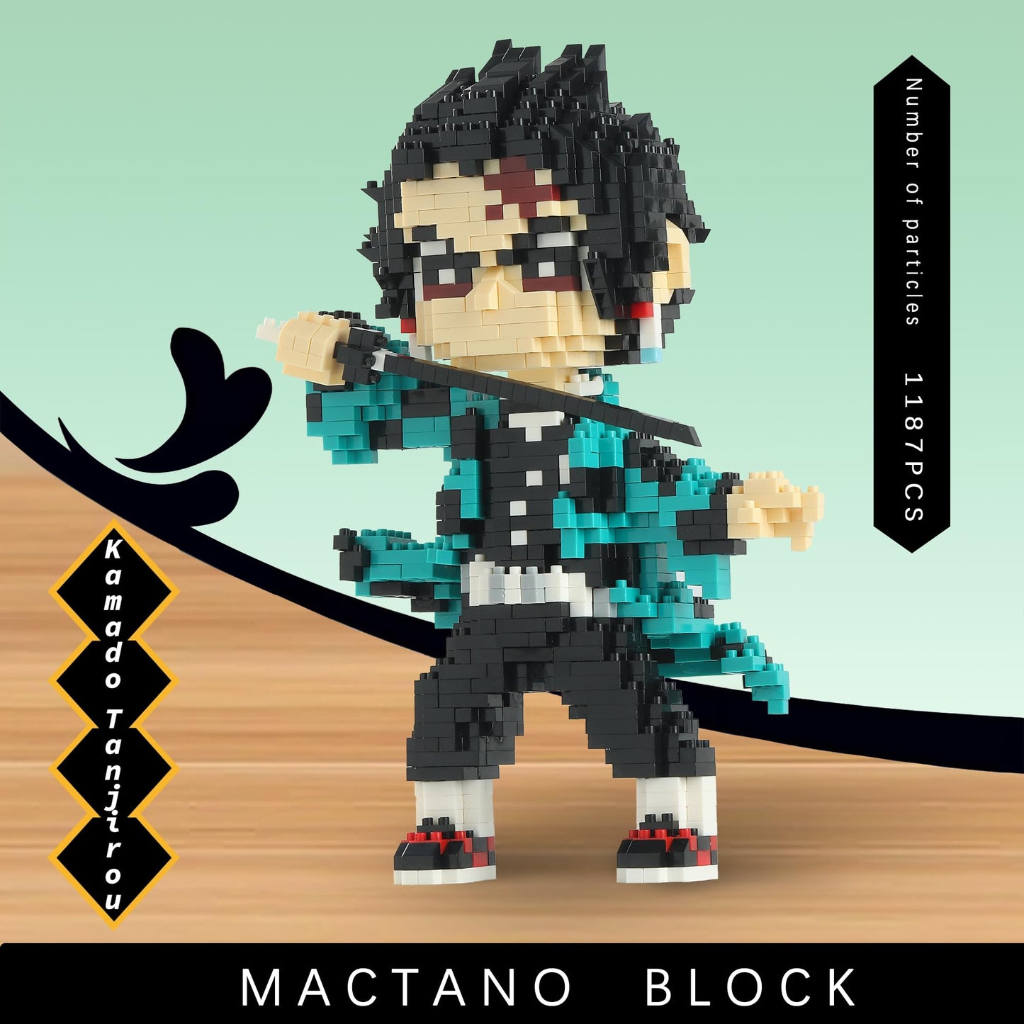 MACTANO Anime Demon Figure Building Set - 1187pcs Tanjiro Kamado, Plastic, H 7.08" x W 2.75" x L 2.75"