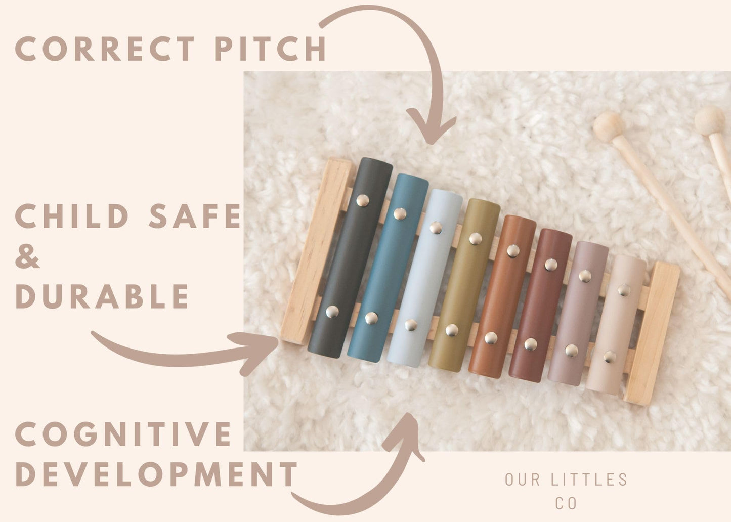 Our Littles Co Neutral Xylophone Instrument | Montessori Musical Toy For Toddlers & Kids Song Book | Educational Developmental S