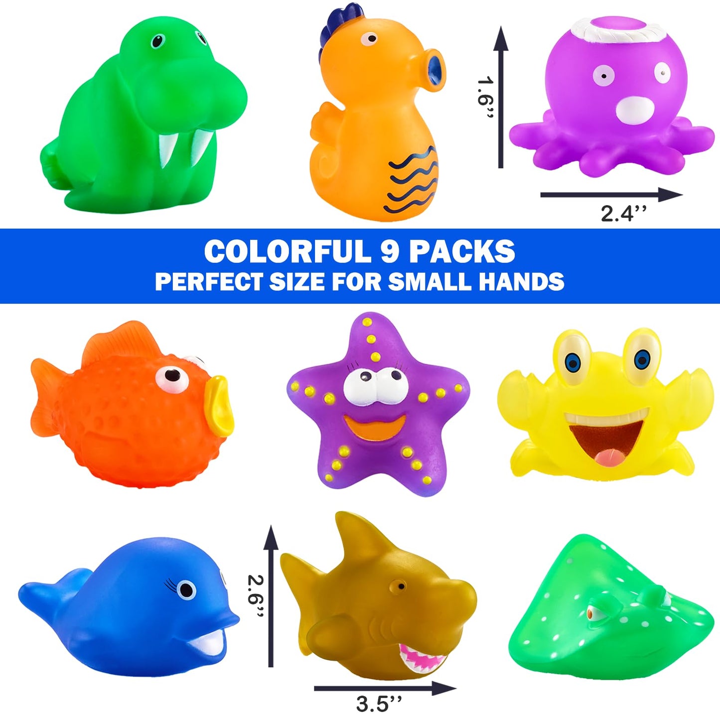 Color Changing No Hole Bath Toys For Kids Toddlers, Color Change Sea Creatures Ocean Animal Toys With Drying Bag(9 Pack), Baby Bath Toys Water Toys Floating Fish Toys