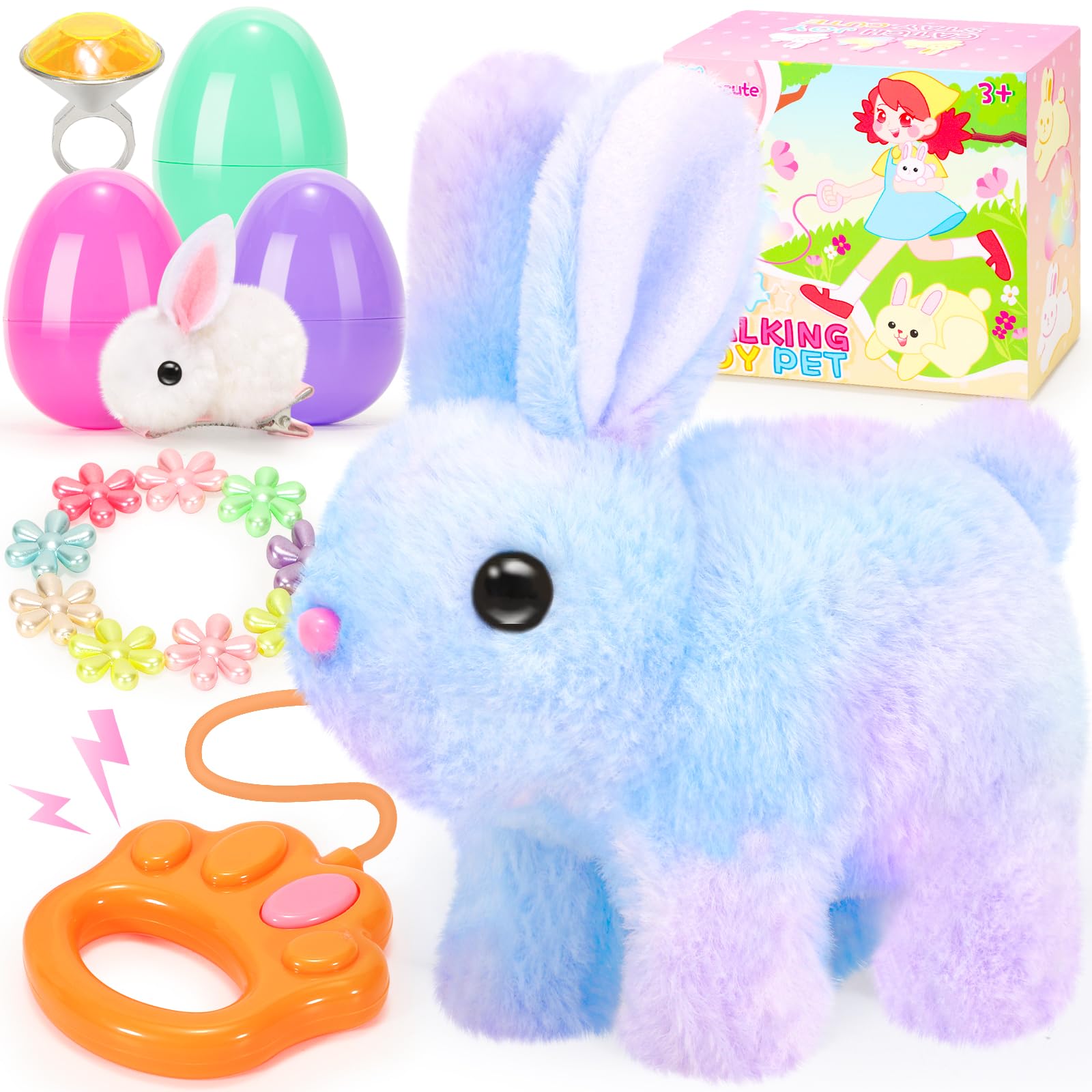 Catchcute Plush Bunny Easter Toys For Kids,Interactive Bunny With Sounds,Can Walk And Wag Tail With Remote Control Leash,Easter 