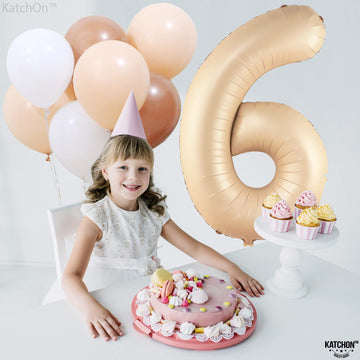 Katchon, Giant Caramel Number 6 Balloon - 40 Inch | 6Th Birthday Balloon For 6Th Birthday Decorations | 6 Balloons For Birthday | Six Balloon Number | 6 Year Old Balloon For 6 Year Decorations