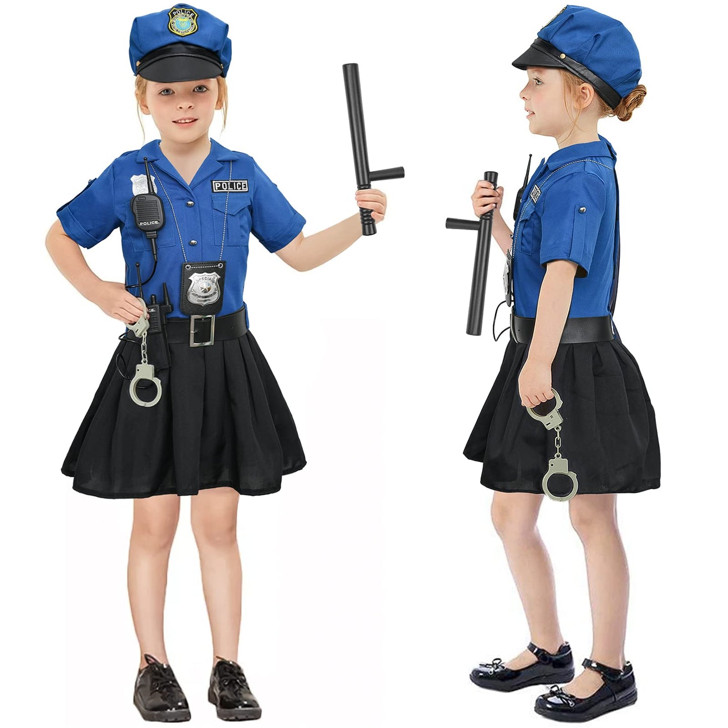 Tacobear Girls Police Officer Costume Cop Uniform Dress With Toy Accessories Birthday Cosplay Outfit Halloween Dress Up Set