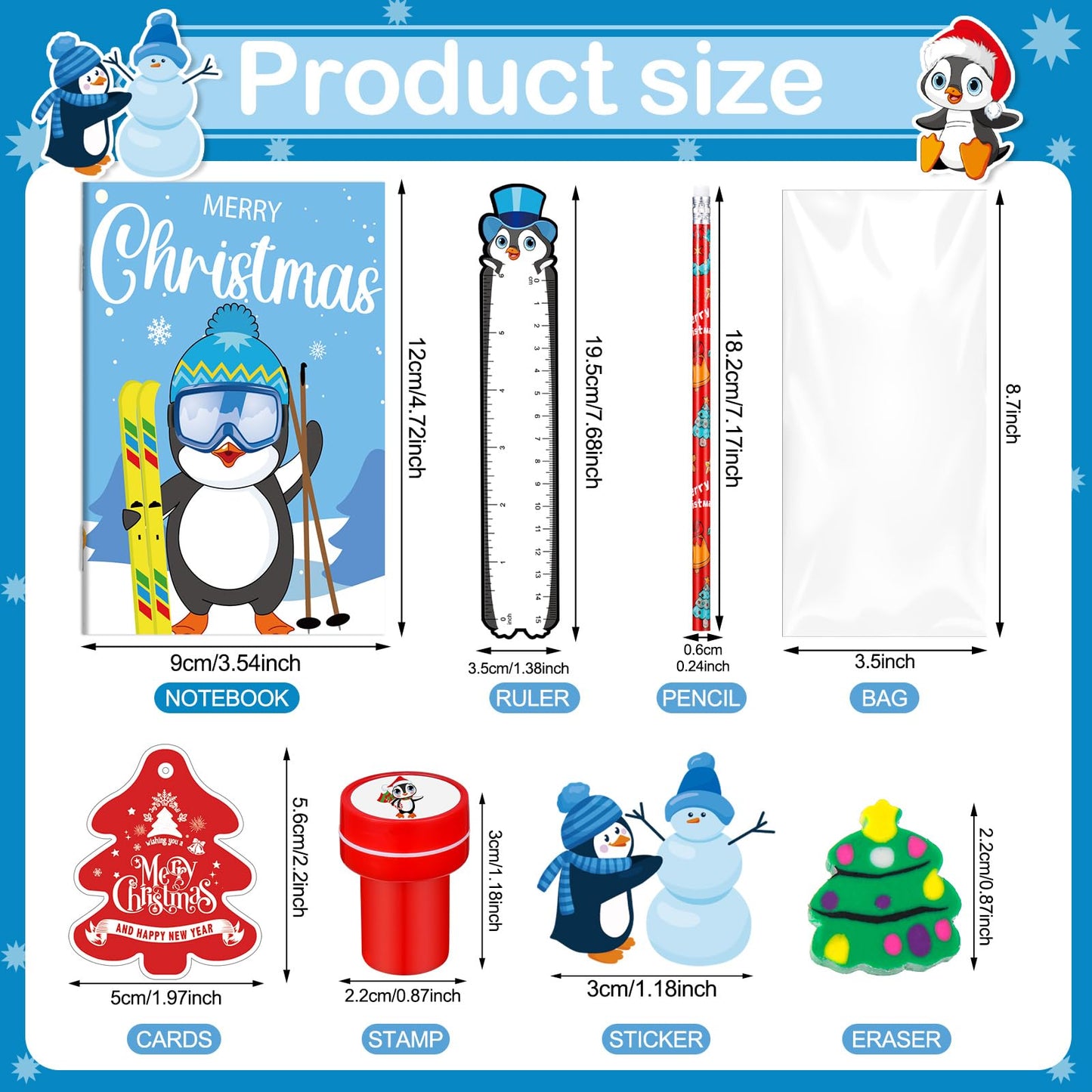 Zhanmai 350 Pcs Winter Christmas Party Favors Winter Holiday Stationery Set for Stocking Stuffers 30 Pack with Notebook Pencils