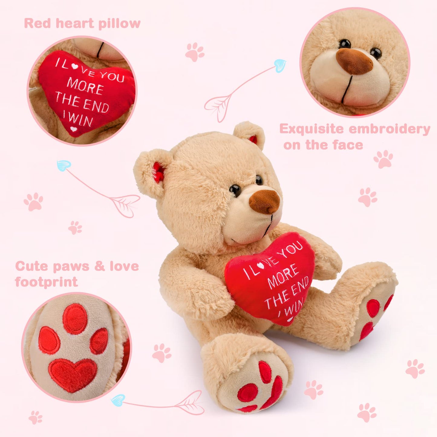 CaseTank Valentine's Teddy Bear - 10 Inch Plush Stuffed Animal, I Love You More, Cute Gift for Her, Him, Kids, Girlfriend, Boyfriend, Mom