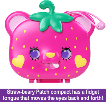 Polly Pocket Dolls & Playset, Straw-Beary Patch Compact With 2 Micro Dolls & 12 Accessories, Travel Toy With Fidget Exterior