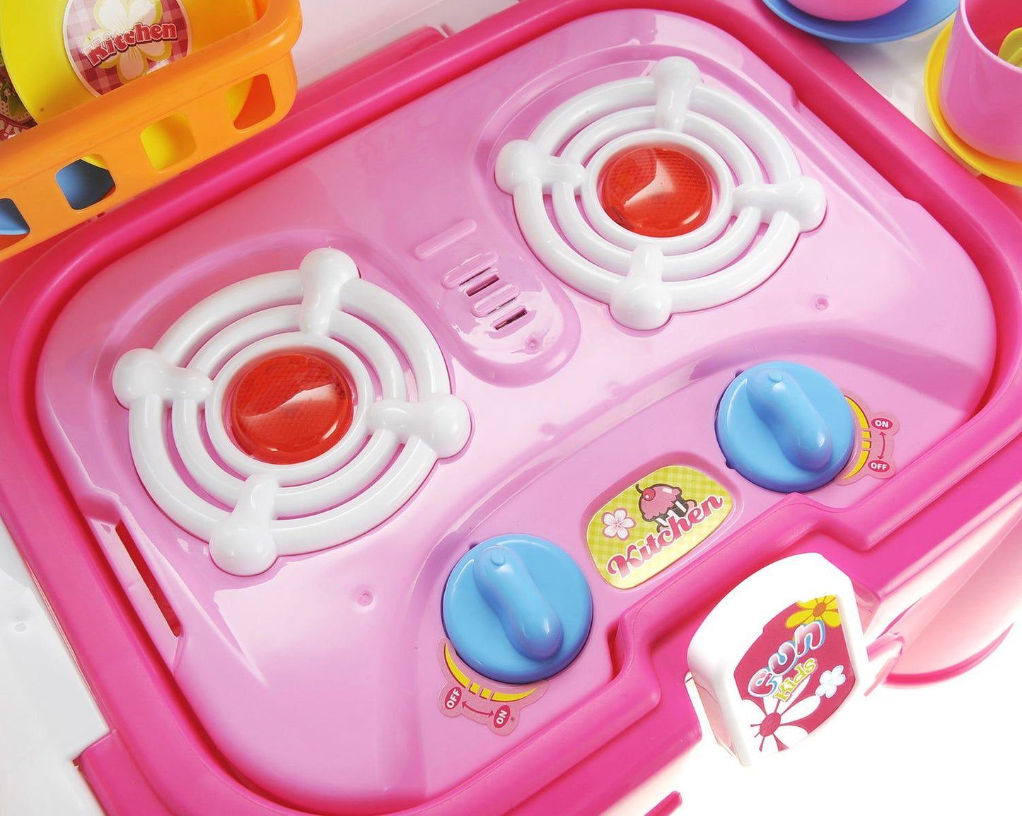 2-in-1 Folding Kitchen Cooking Set - Pretend Kitchen Playset w/Lighted Stove, Pots, Utensils, Vegetable & Play Foods - Lights an