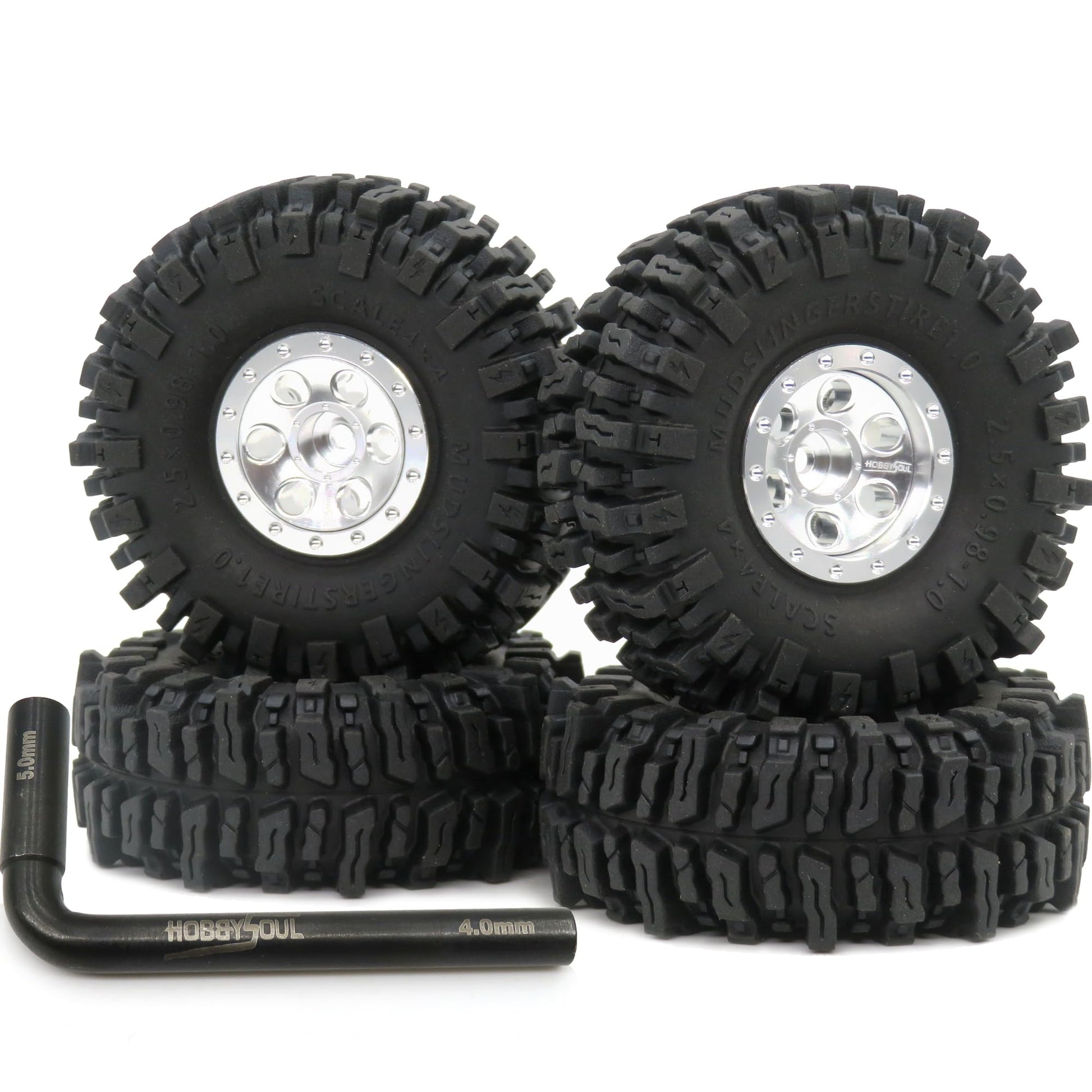 Hobbysoul 64Mm Mud Slingers 1.0 Tires & Heavy Adjustable Offset 1.0 Beadlock Wheels Rims, Negative Offsets 1.0 Wheels And Tires 