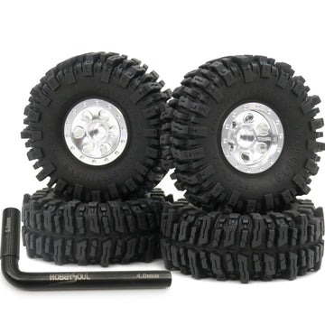 Hobbysoul 64Mm Mud Slingers 1.0 Tires & Heavy Adjustable Offset 1.0 Beadlock Wheels Rims, Negative Offsets 1.0 Wheels And Tires 