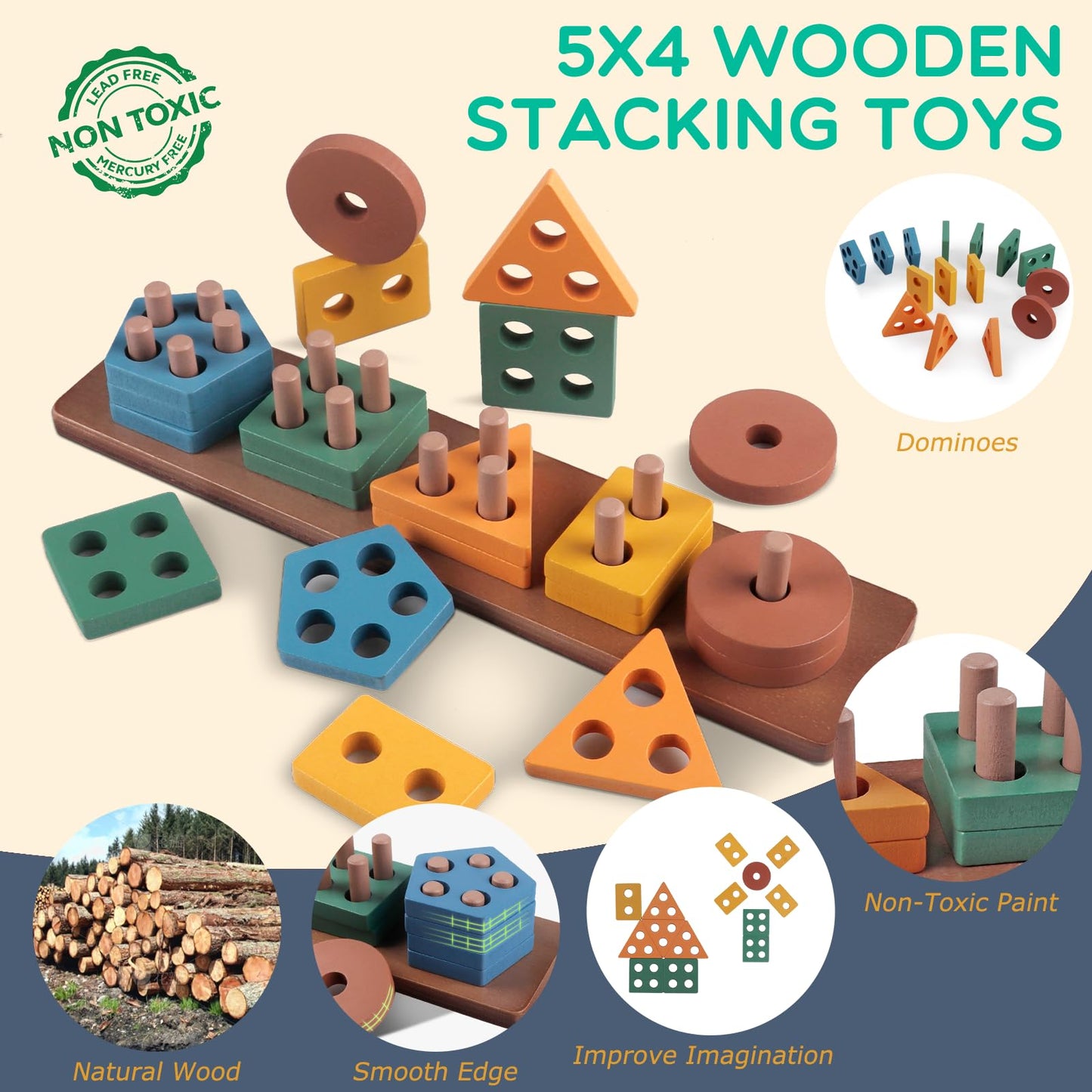 Montessori Baby Toys For 1+ Year Old - Sorting Stacking Learning Toys 6 To 12 Months, Wooden Building Blocks, Xylophone Musical,