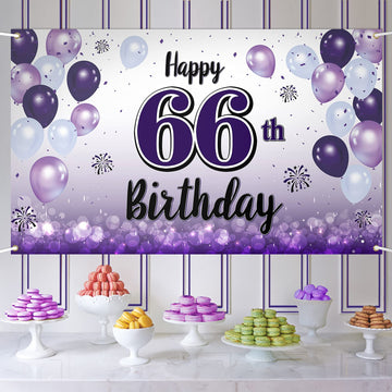 LASKYER Happy 66th Birthday Decorations,66th Purple Balloon Large Birthday Banner Backdrop Sign,66 Years Old Bday Party Supplies