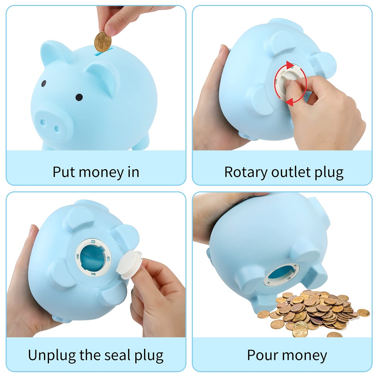 Extra Large Piggy Bank,Coin Bank For Boys And Girls,Unbreakable Plastic Money Bank,Cute Pig Money Box,Practical Gifts For Birthday, Festival, Baby Shower(Blue)
