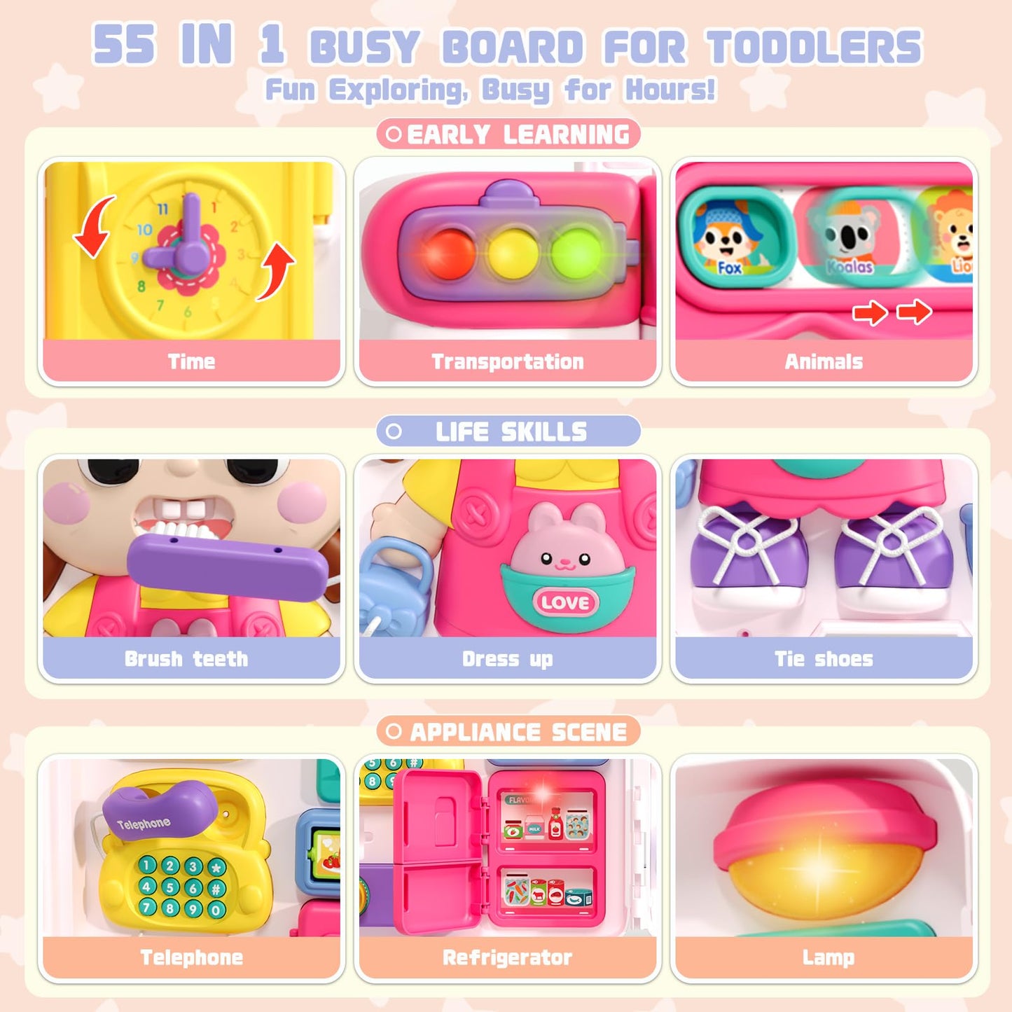 Busy Board Montessori Toys For Toddler 1-2 1-3, Learning Sensory Toddler Toys For 1+ Year Old, Educational Fine Motor Baby Toys