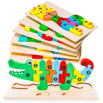Lovestown Animal Wooden Puzzle For Toddlers, Learning Jigsaw Alphabet And Number Blocks Educational Toy