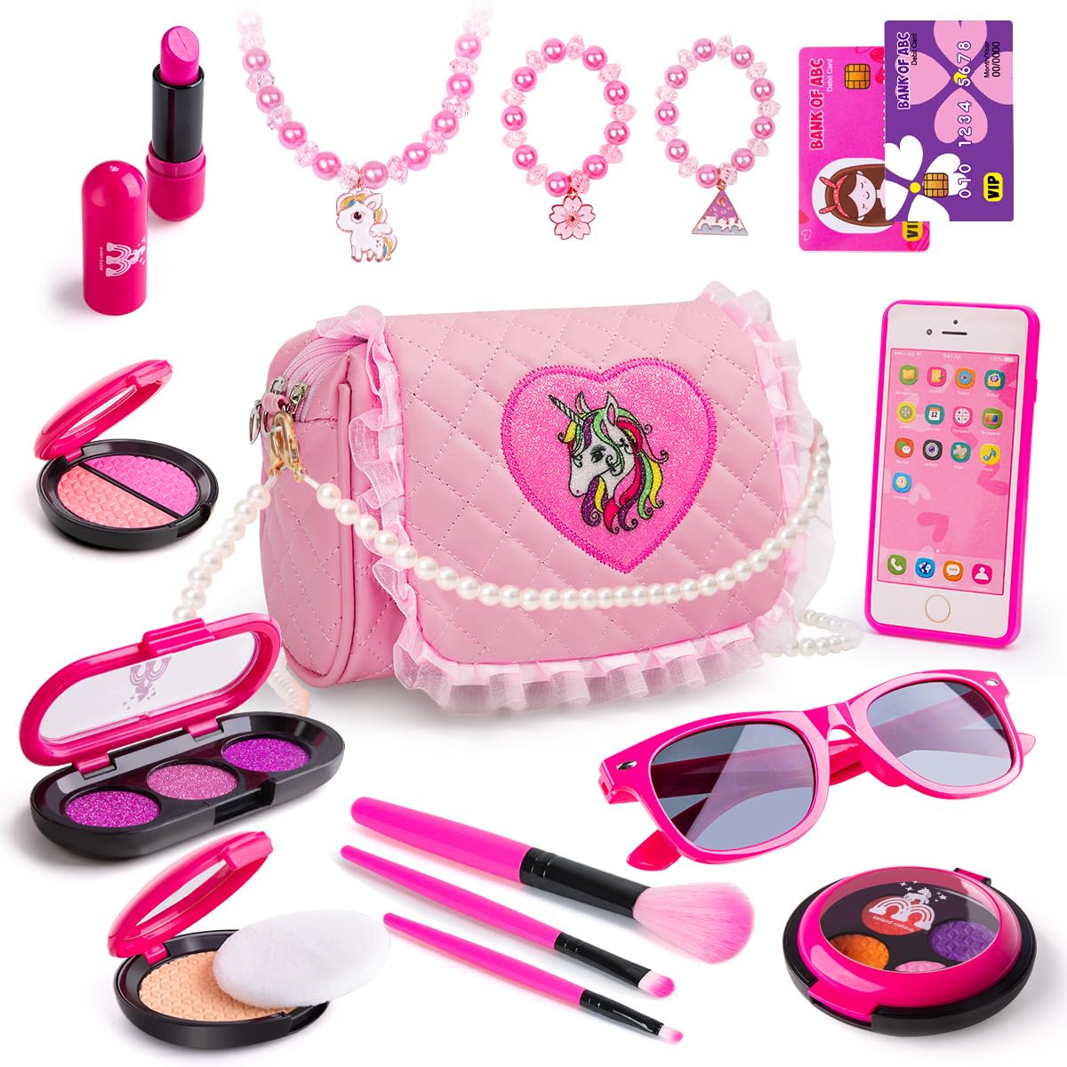 Meland Pretend Makeup Kit for Girls, Age 3-6, Pink, Includes My First Purse Toy, Ideal Gift for Toddlers, Model MU-MLUS