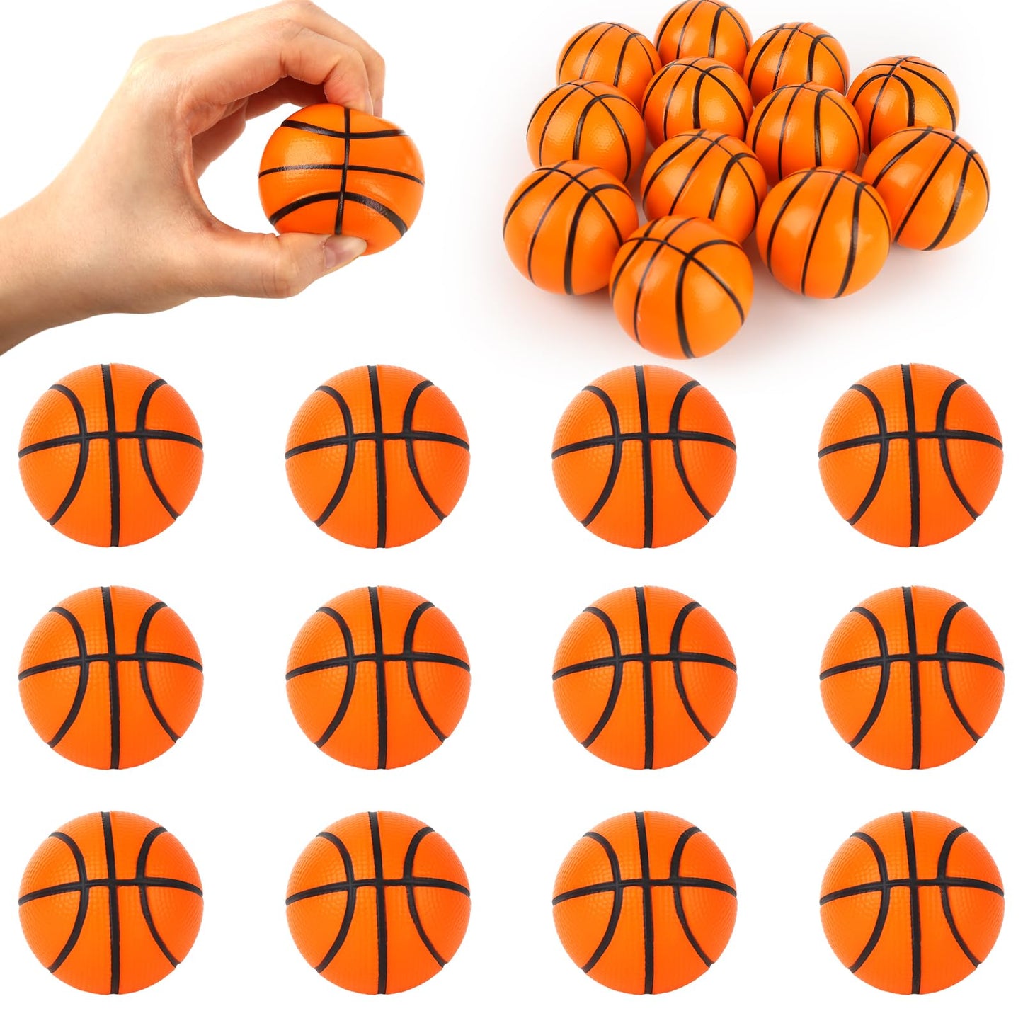 Lovestown 12Pcs Basketball Stress Balls, Mini Foam Basketball Small Squeeze Balls Stress Anxiety Relief Balls Sports Theme Basketballs