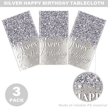 Silver Happy Birthday Party Decorations Silver Theme Table Covers Silver Glitter Birthday Party Tablecloths Supplies Diamonds Silver Party Tablecloths For Baby Shower Wedding Birthday Parties Supplies