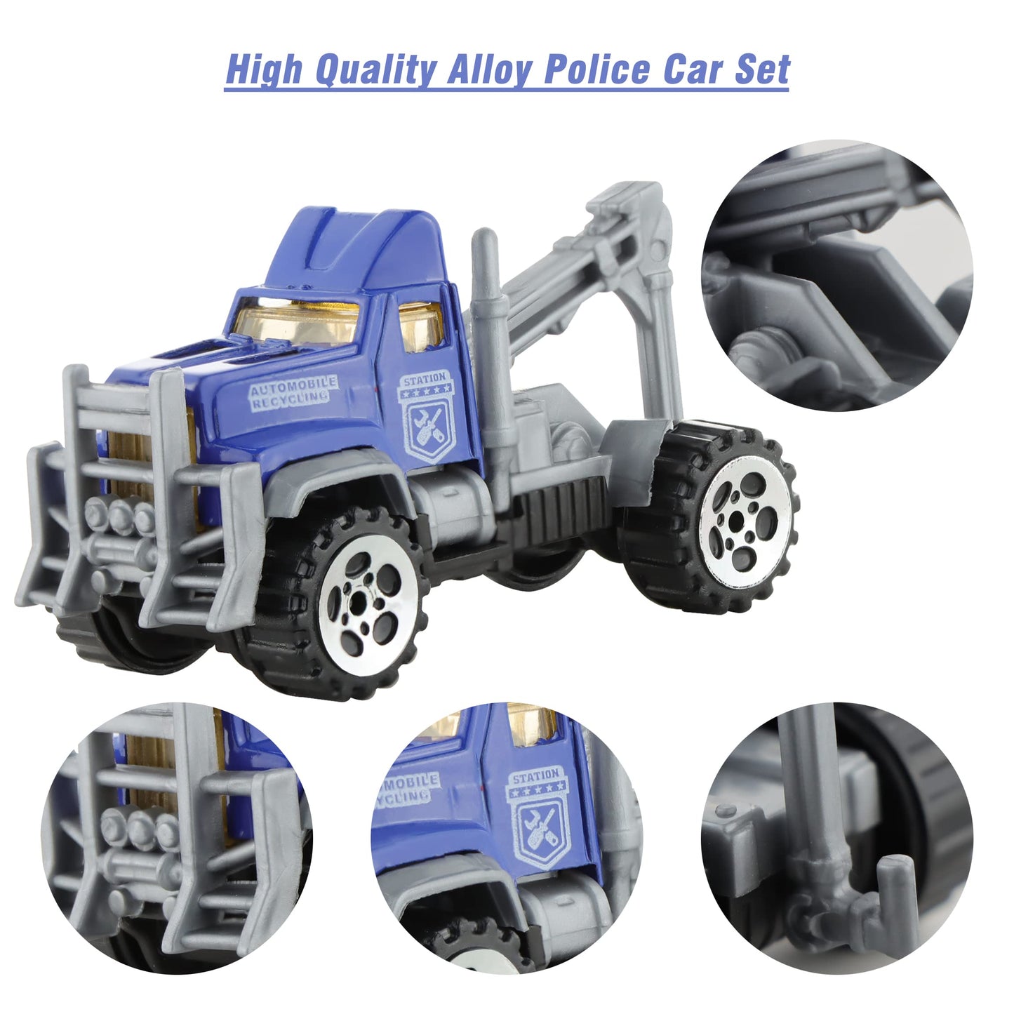 BenRich 6Pcs Mini Die Cast Metal Car Toys 1/64 Scale - Ladder Truck, Water Tower Truck, Ambulance, Transport Car, Patrol Vehicle