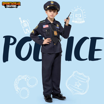 Spooktacular Creations 14PCS Halloween Police Costume for Kids  Black Police Officer Costume for Boys  Toddler Cosplay RolePlay Themed Party (Small  5-7 yrs)
