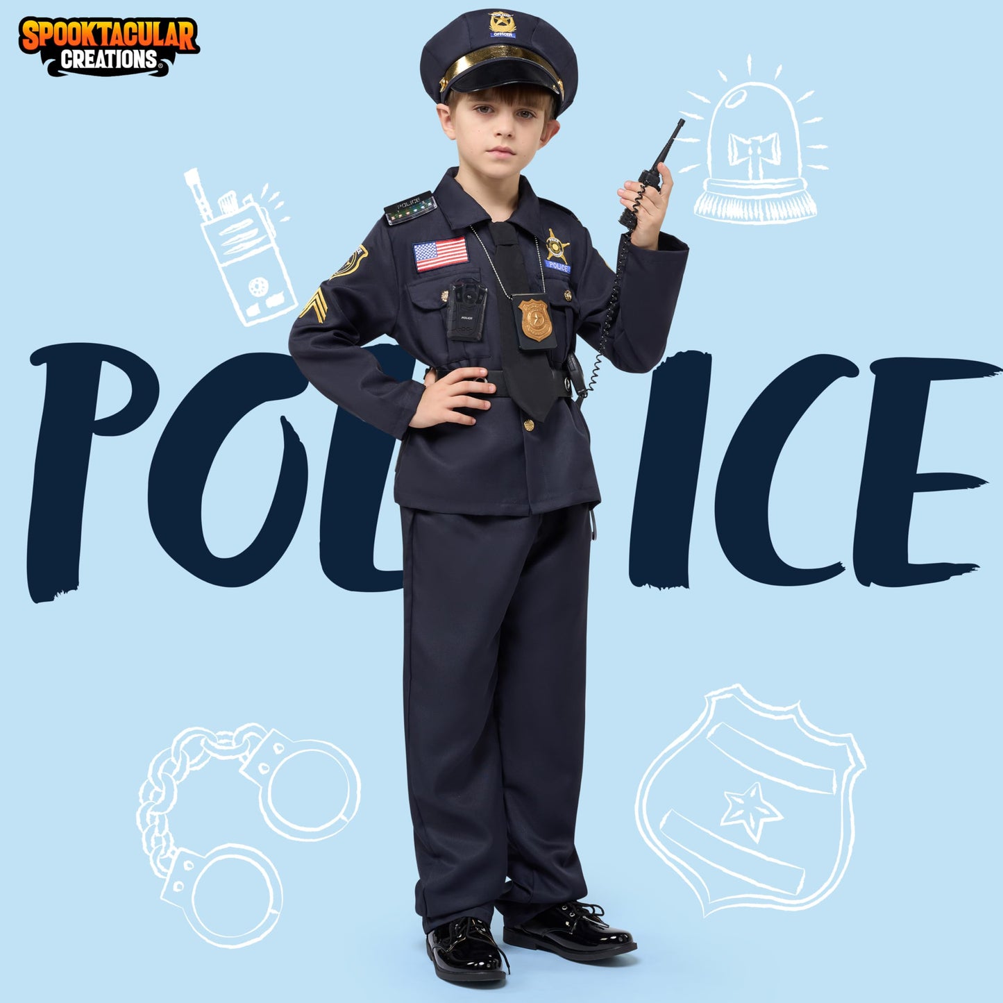 Spooktacular Creations Halloween Police Costume for Kids, Black, Medium (8-10 yrs), Polyester, Toddler RolePlay Outfit