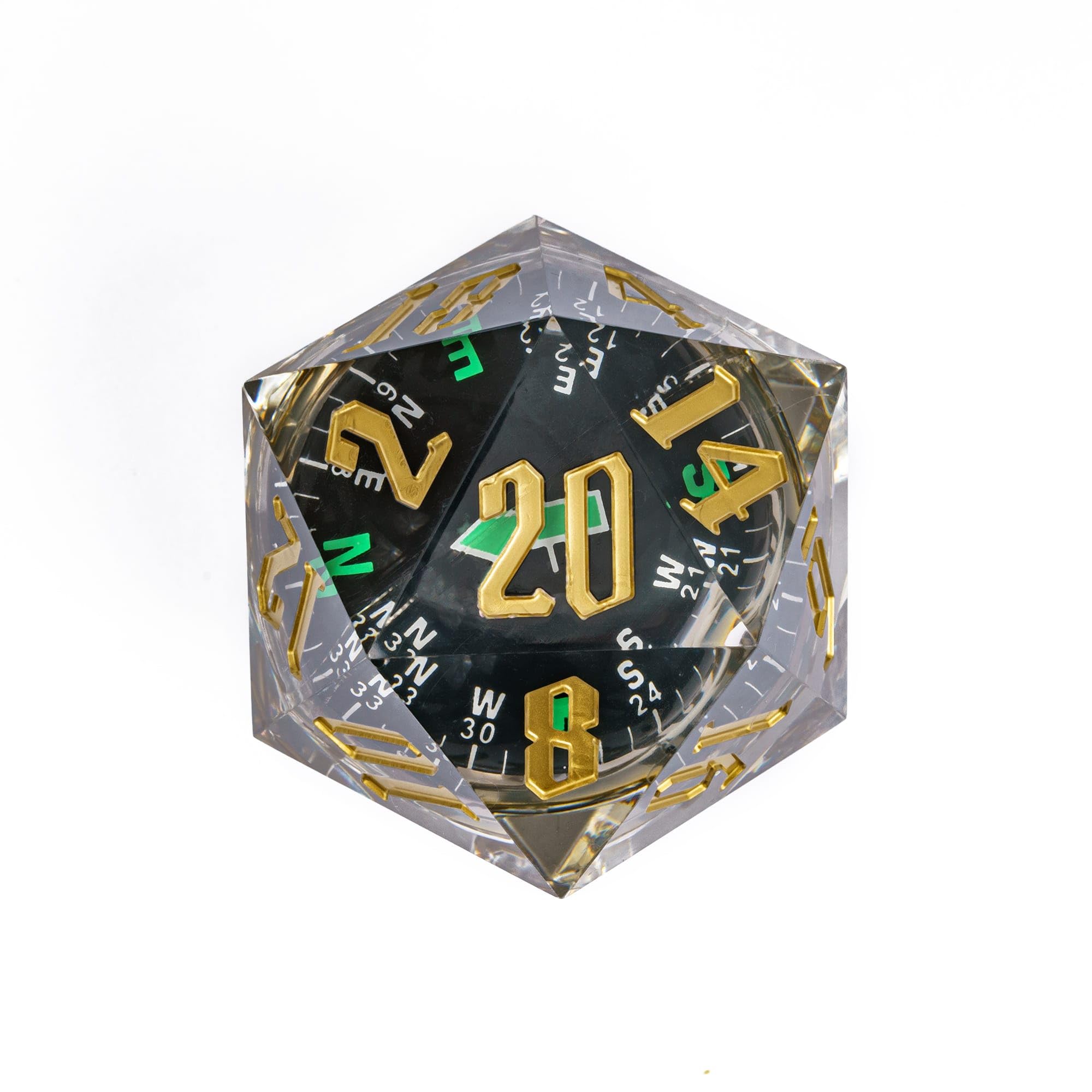 Cusdie Handmade Giant D20 Dice 55mm Glow Compass Resin RPG Gaming ...