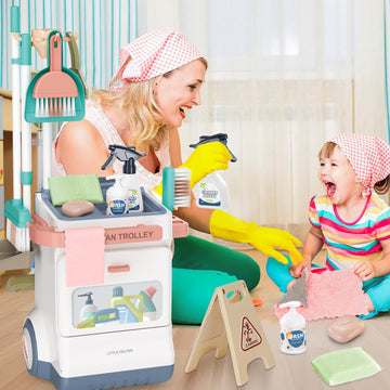 Deao Kids Cleaning Set, 20 Pcs Pretend Play Housekeeping Supplies Kit ,Includes Real Working Vacuum Cleaner, Kid Broom, Spray Bo