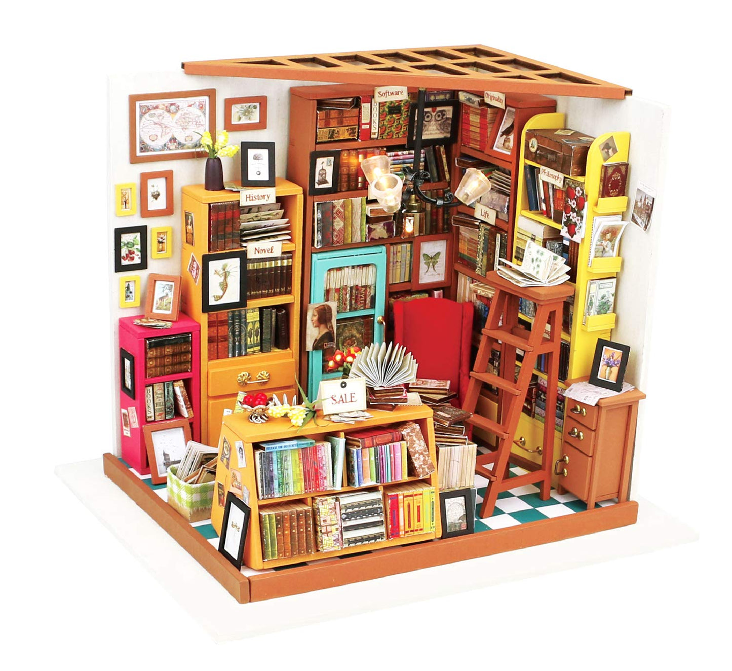 Hands Craft Diy Miniature Dollhouse Kit - Sam'S Study 3D Model Tiny House Building With Led Lights Wood Prefabricated Pieces Puzzle 1:24 Scale Crafts For Adults And Teens Dg102