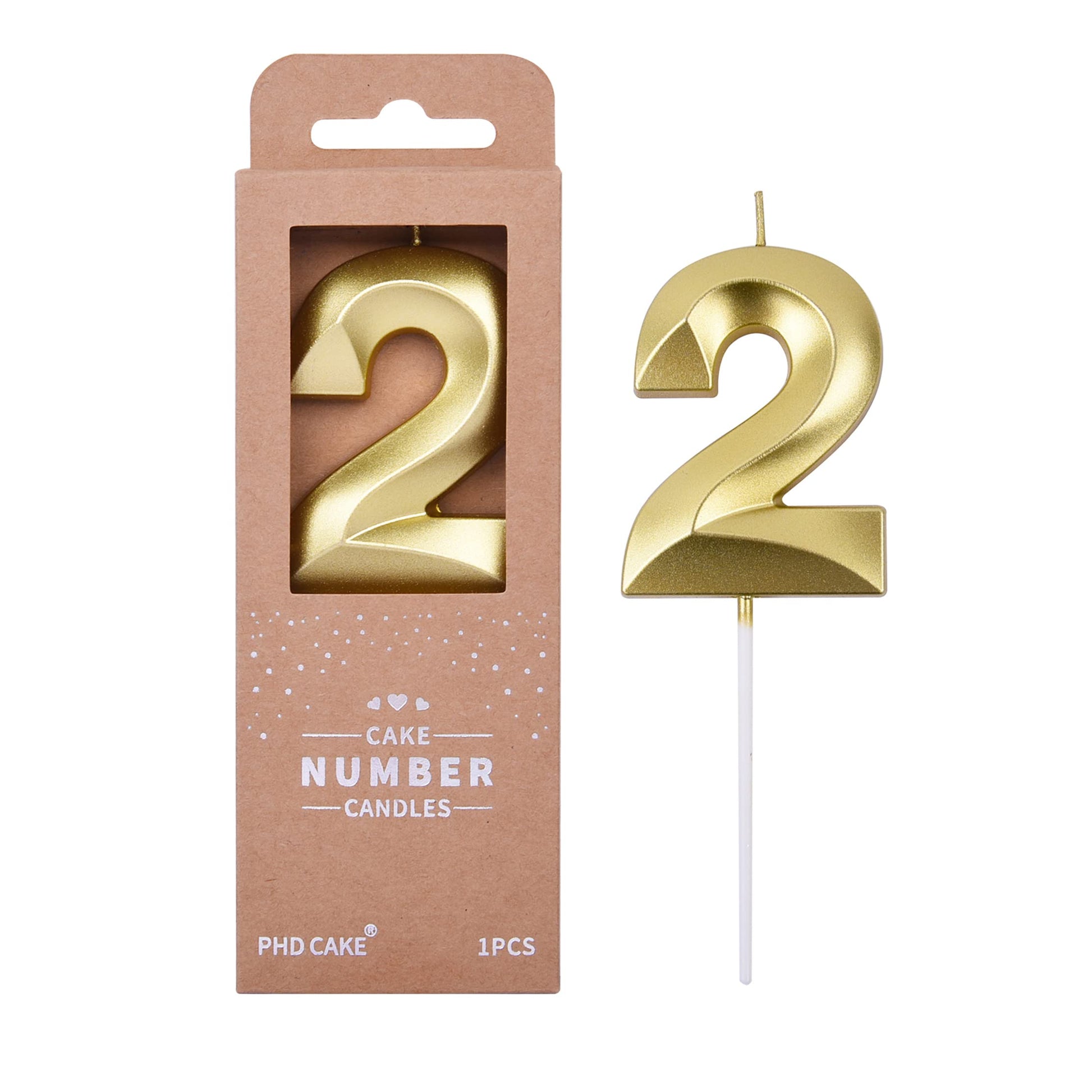 PHD CAKE 2.76 Inch Diamond Gold 2 Number Birthday Candles, Gold Number Candles, Cake Number Candles, Party Celebration