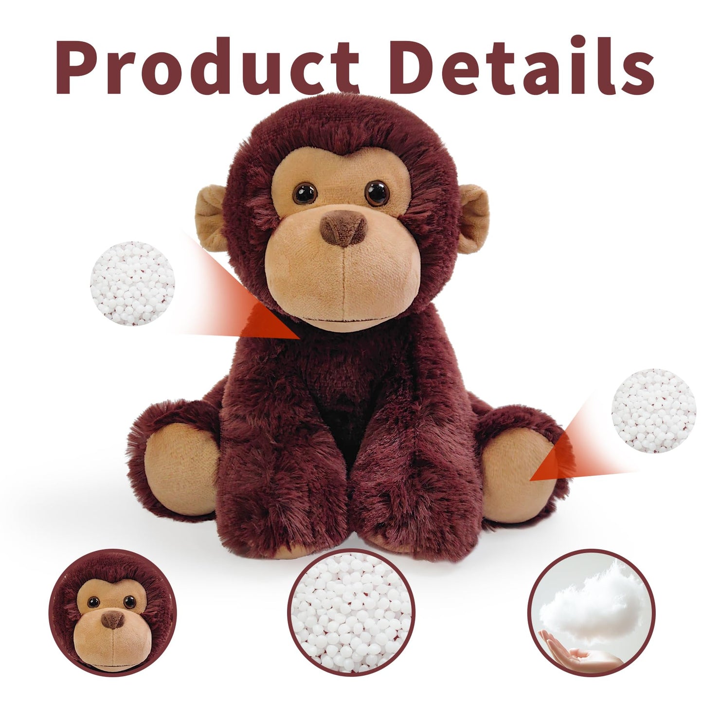 Hideekoog Monkey Stuffed Animal Toy  Soft Huggable Monkey Plush Toys for Kids  Cute Animal Gift for Boys Girls and Toy for 1-3 Toddlers -8.5 Inch