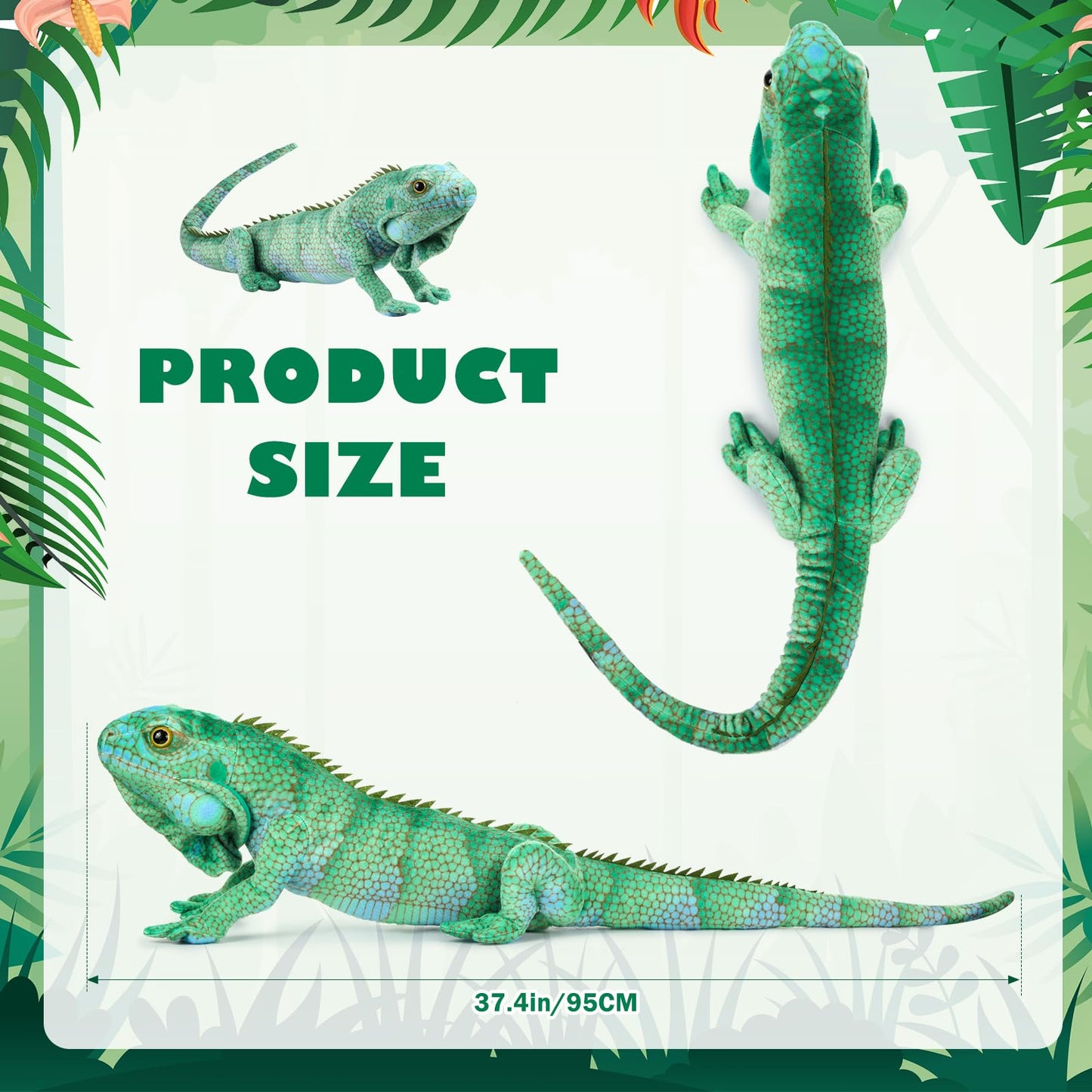 Syhood Lizard Stuffed Animals 37.4'' Realistic Plush Toy Lizard Toy Soft Plush Reptile Gift For Boys Girls Animal Lovers Birthday Easter(Iguana)
