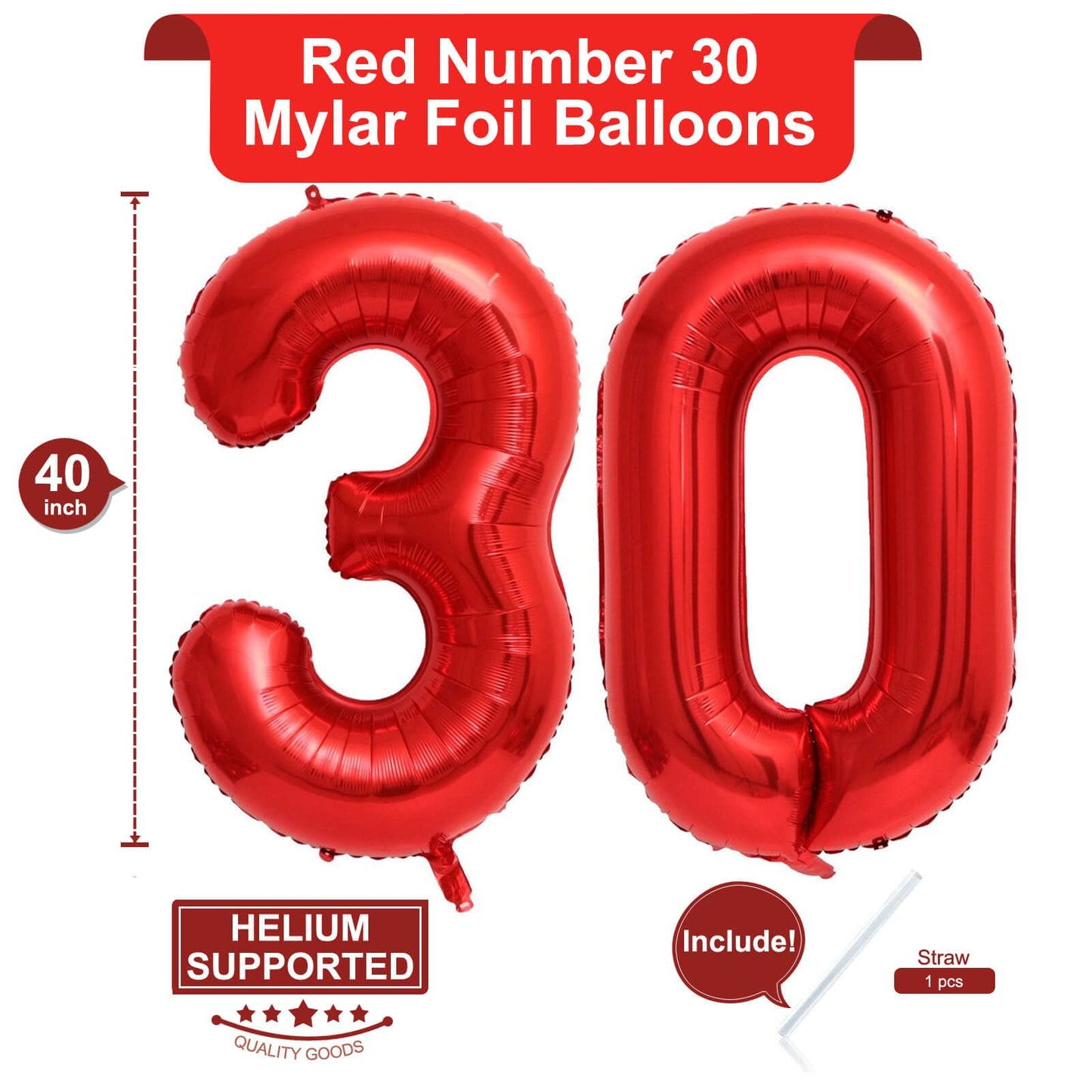 40 Inch Red Number 30 Balloons Giant 30 Balloons Red Dirty 30 Birthday Balloons 30 Birthday Anniversary Party Decorations Suppli