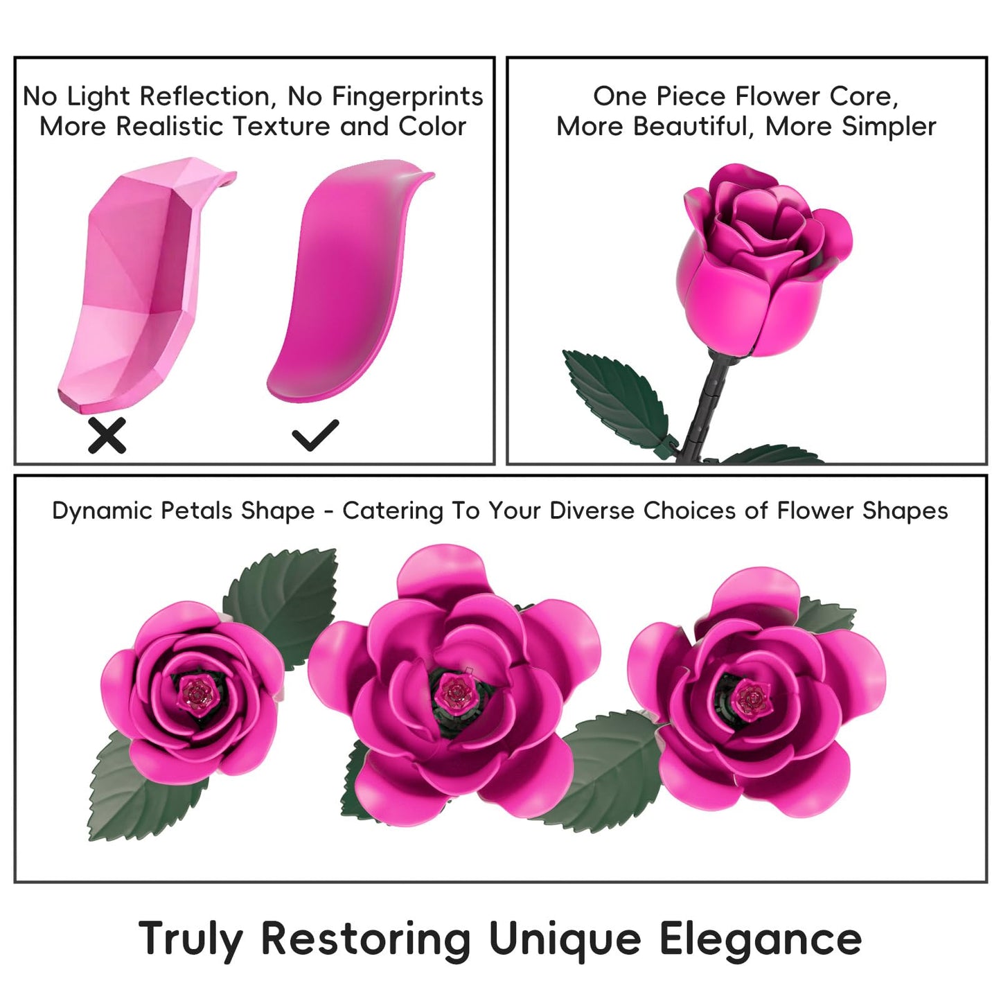 12 Pink Rose Bouquet Building Set with Heart-Shaped Gift Box Base, 528PCS Gothic Romantic Roses Artificial Flower Building Block
