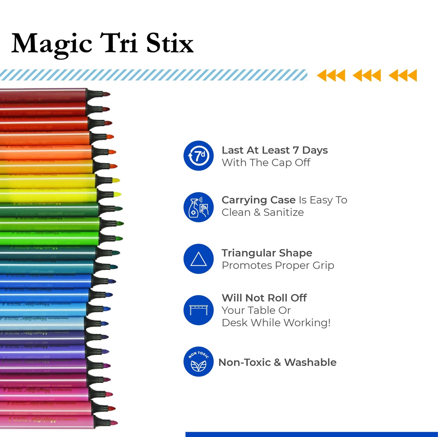 The Pencil Grip Magic Tri Stix, Non-Toxic and Washable Markers For Kids, 12 Assorted Markers, TPG-395