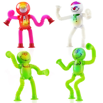 Christmas Led Pop Tubes Sensory Toys,4 Pcs Christmas Fidget Toys For Kids Toddler With Adhd Or Autism,Shape Changing Telescopic