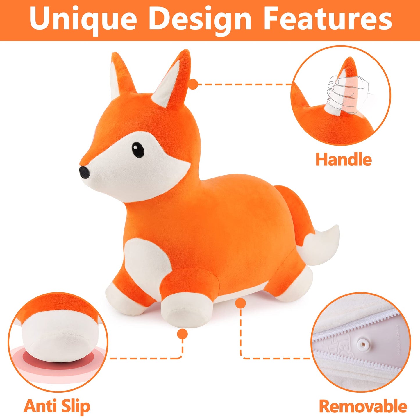 Iplay, Ilearn Bouncy Pals Fox Hopping Horse, Plush Inflatable Animal Hopper, Indoor N Outdoor Ride On Jumping Bounce Toys, Birthday Gift For 18 Months 2 3 4 5 Year Old Kids Toddlers Boys Girls