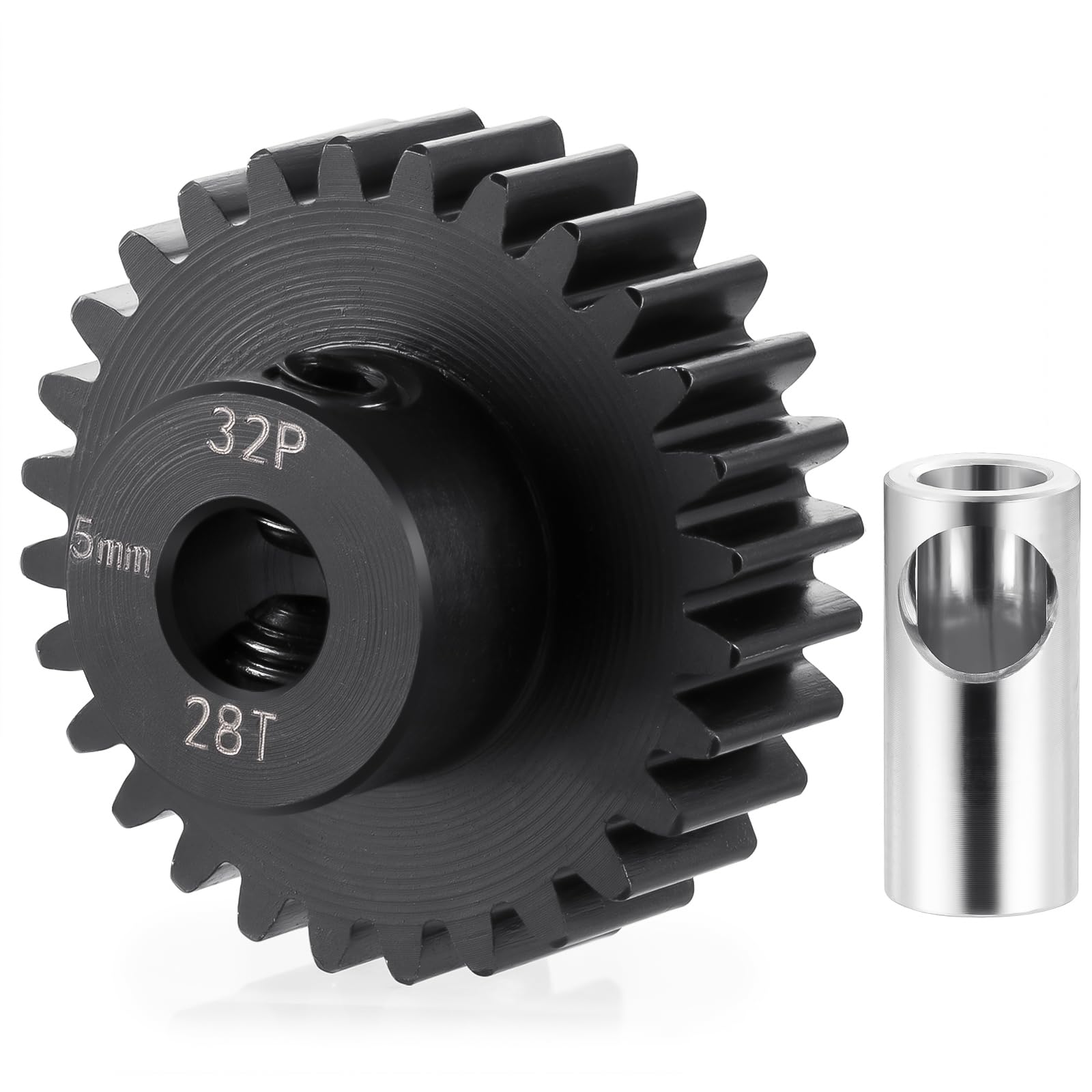 BRKRC Steel 32P 5mm Pinion Gear 25T 26T 28T 29T 30T 31T 32T 33T 34T 35T 36T 37T 38T Motor Gears for 1/10 1/8 RC Car Parts (28T)