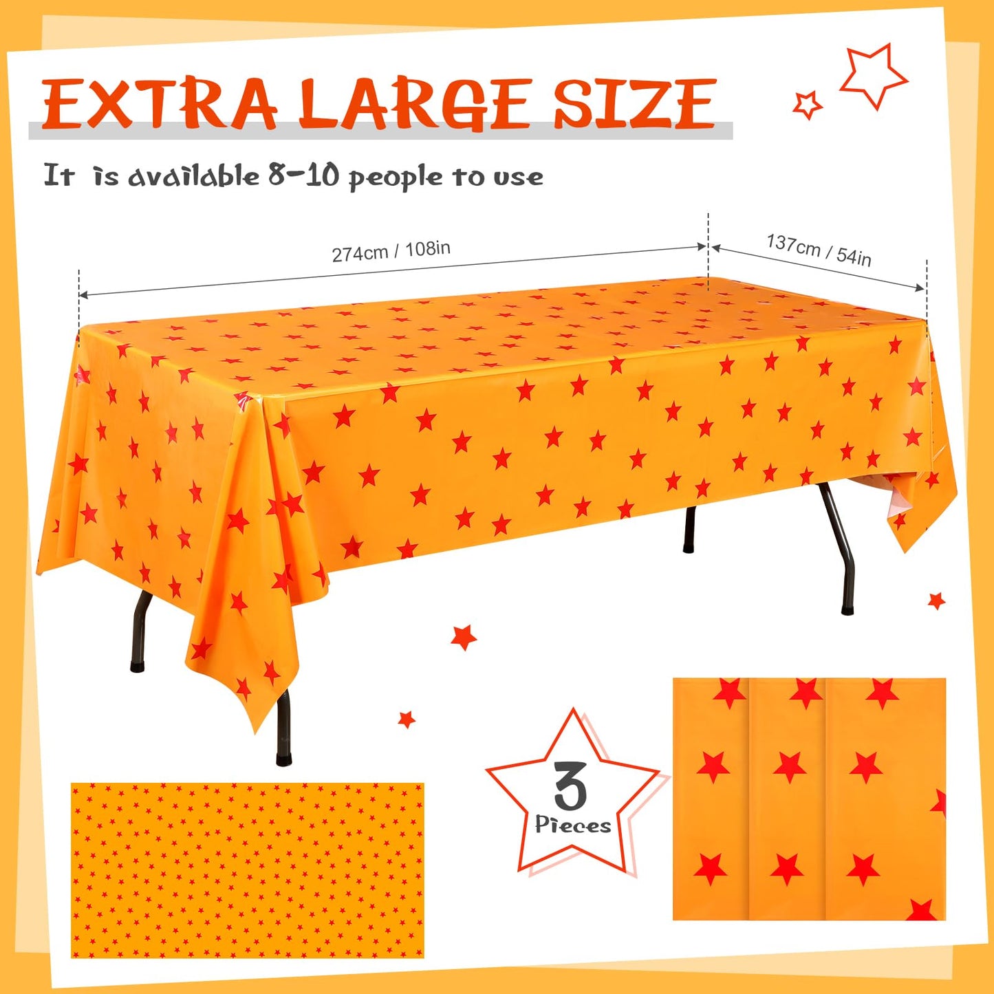 Oudain 3 Pcs Anime Theme Tablecloth Yellow and Red Stars Print Table Cover Set 108 x 54 Inches Party Decor Supplies Birthday The