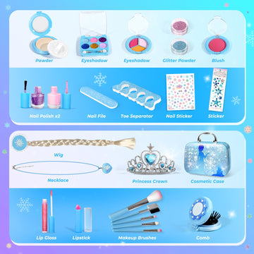 INNOCHEER Kids Makeup Kit for Girl Toys, Frozen Makeup Set for Girls, Real Washable Makeup Kit for Girls, Birthday Christmas Pri