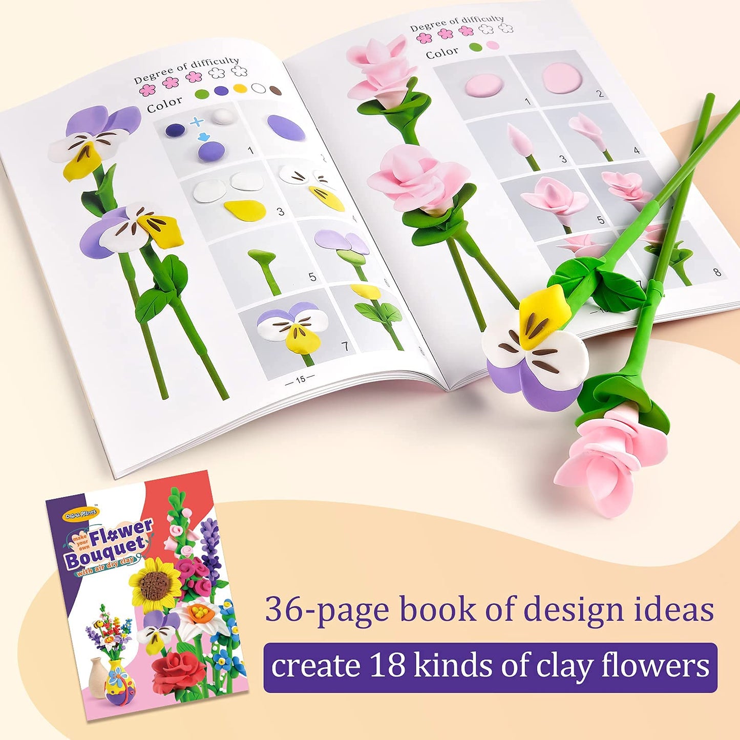 Drama Planet Flower Craft Kit for Kids - Make Your Own Multicolor Clay Bouquet, Medium Size, Model DPN002