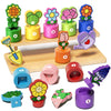 GJZZ Wooden Pretend Play Flower Garden Set with Stand - Montessori Shape and Color Sorting Toys for 2 3 Year Old Girls Boys Birthday Gifts  Number Cognition for Toddler Kids  Fine Motor Skills