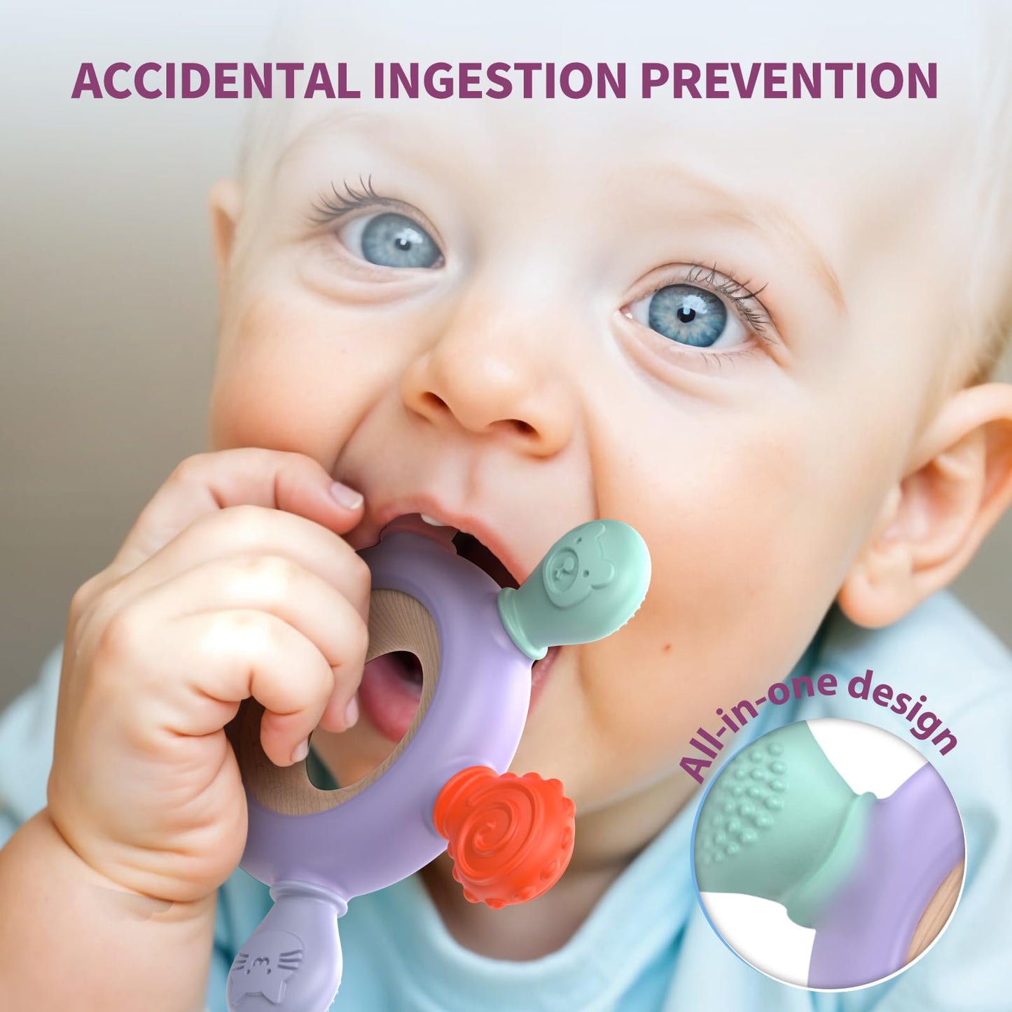 akolik Teething Toys for Babies  Baby Teethers Toy Teething Ring Silicone  Grasping Teething Toy  BPA Free Teething Newborn Accessories for Baby 0 3 6 9 12 18 Months (Purple)