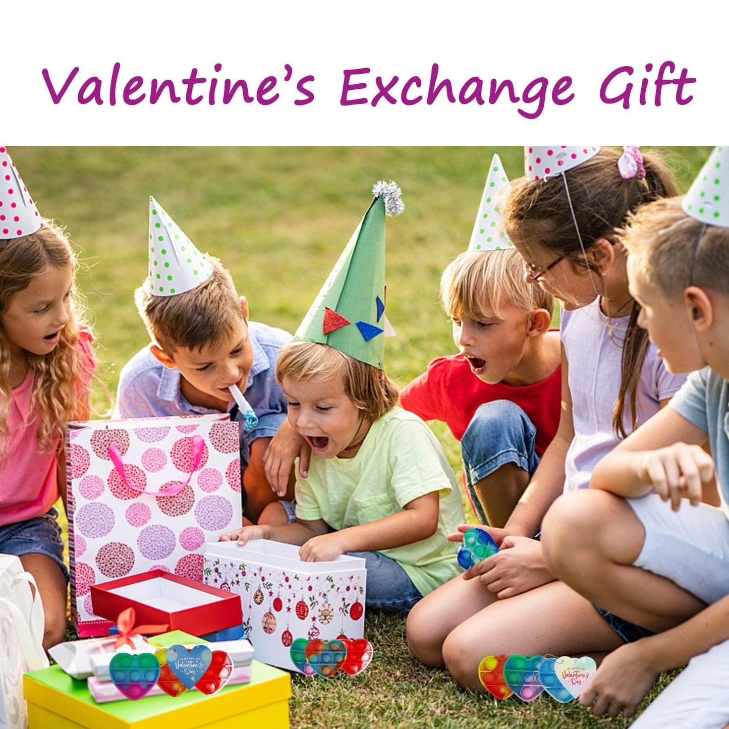 Proundlion Valentines Day Gifts For Kids,40 Pcs Mini Pop Keychains Fidget Toys With 40 Pcs Valentines Gift Cards ,Party Favors,