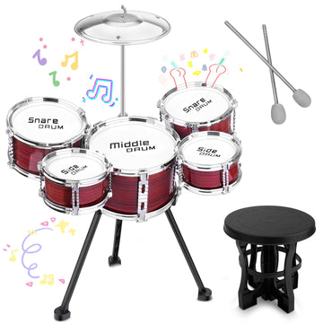 Upgraded Kids Drum Set, 5 Piece Toy Drum Set For Toddlers1-3 3-5 Band Rock Jazz Drum Musical Instrument Toys For Boys Girls Chri