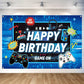 Game Happy Birthday Backdrop Decorations Blue Game Happy Birthday Banner Level Up Gaming Birthday Photo Background For Home Indo