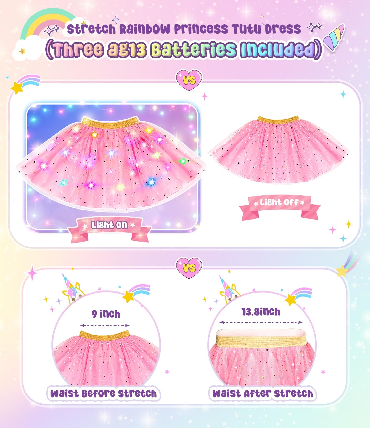 Dolnow Princess Dress Up Clothes For Little Girl, Light Up Princess Dresses Princess Cape With Crown Wand Toys For 3-6 Girls Pin