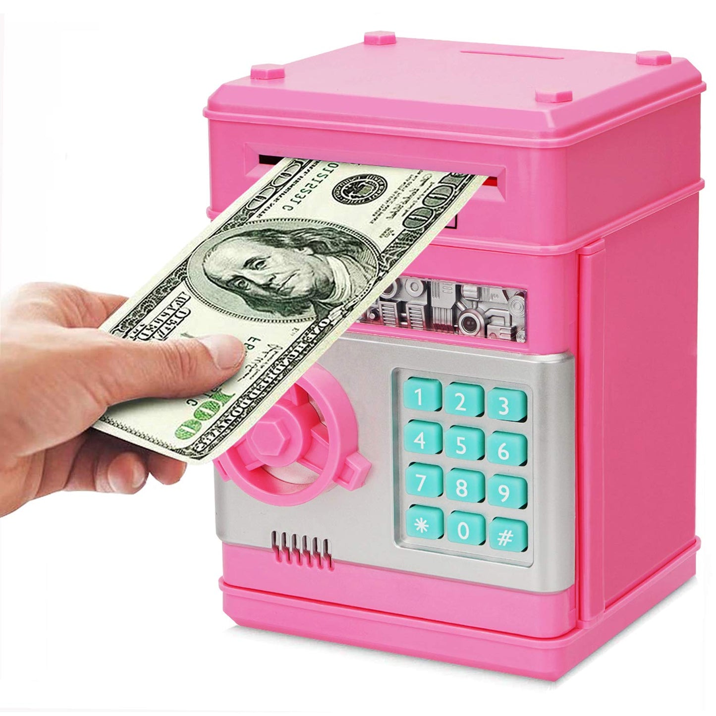 Adevena Electronic Piggy Bank, Mini Atm Password Money Bank Cash Coins Saving Box For Kids, Cartoon Safe Bank Box Perfect Toy Gifts For Boys Girls (Pink)