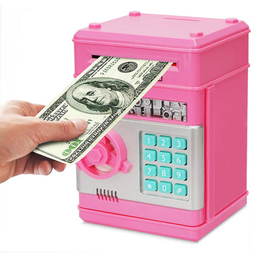 Adevena Electronic Piggy Bank, Mini Atm Password Money Bank Cash Coins Saving Box For Kids, Cartoon Safe Bank Box Perfect Toy Gifts For Boys Girls (Pink)