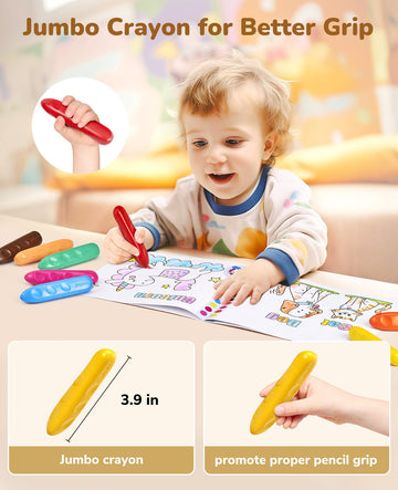 Joycat 16 Colors Jumbo Crayons For Toddlers 1-3 4 5 6 Year Old Kid,Easy-Grip,Unbreakable,Non-Toxic,Washable,Big,Triangular Toddler Crayons With Coloring Activity Paper,Ideal For Kids With Art Supplies