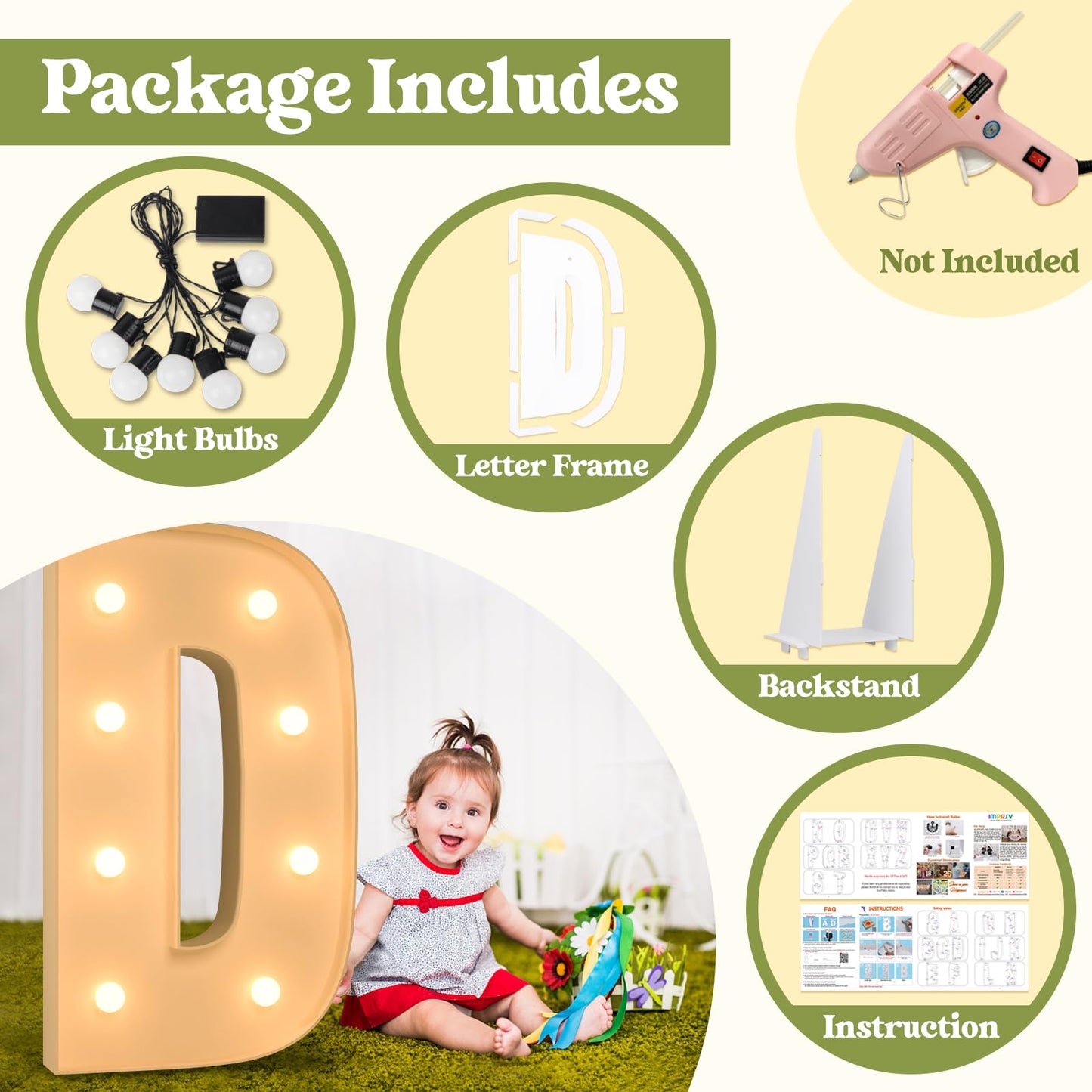 3Ft Marquee Light Up Letters, Large Marquee Letters D For Party Decorations, Big Baby Letters For Baby Shower Birthday Party Dec