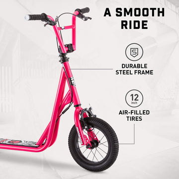 Mongoose Expo Kick Scooter, Bmx-Style Handlebar & Brake Cable Rotor, For Riders Ages 6 And Up, Rear Axle Pegs, 12-Inch Air Tires, Max. Weight Of 175 Lbs., Pink/Black